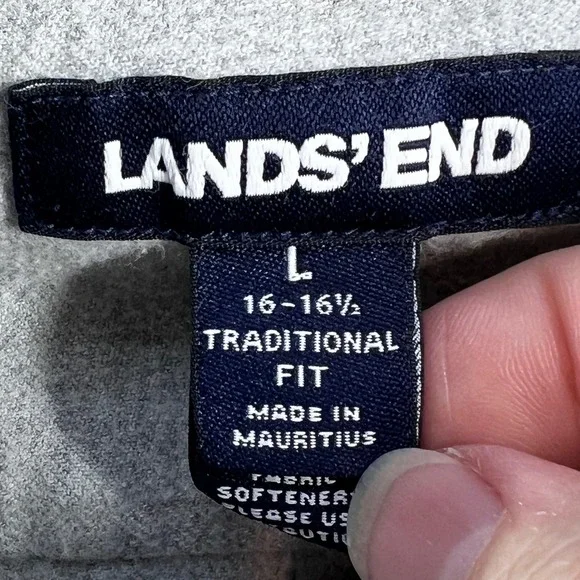 Lands End Grey Flannel Button Down Shirt Mens Large Traditional Fit Long Sleeve - Picture 3 of 9